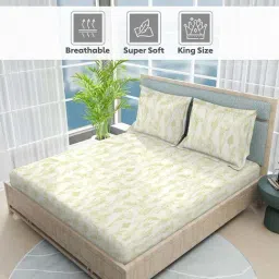 boutique living india Nature Bouquet 100% Cotton 300 TC White Floral Print King Bedsheet with 2 Pillow Covers-picture-11