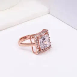 GIVA 92.5 Sterling Silver Rose Gold Square Ring for Women-image-17