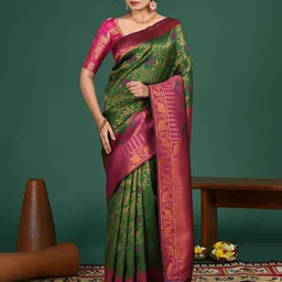 HELLA FASHIONS Woven Design Zari Art Silk Saree-image-76