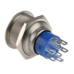 RS PRO Illuminated Push Button Switch Panel Mount 22.2 mm Cutout DPDT Blue LED 250 V AC, 1759240 image 3