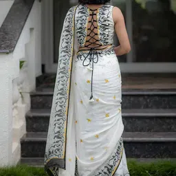 Moda Rapido Ethnic Motifs Linen Blend Designer Block Print Saree image 3