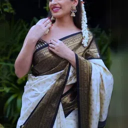 BAFNA MENS WEAR Woven Design Zari Silk Blend Handloom Saree image 4