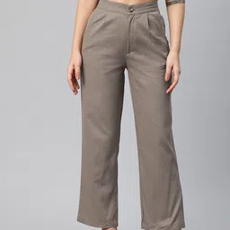 Popnetic High-Rise Pleated Pure Cotton Parallel Trousers image 1
