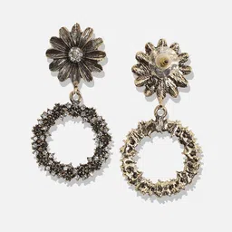 DressBerry Gold-Plated Artificial Stones Studded Circular Intricate Daisy Drop Earrings image 5