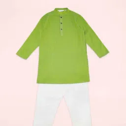 Indus Route by Pantaloons Kids Lime Green & White Cotton Self Pattern Full Sleeves Kurta Set-picture-16