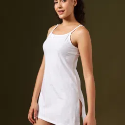 Clovia Cotton Long Camisole With Adjustable Spaghetti Straps White image 2