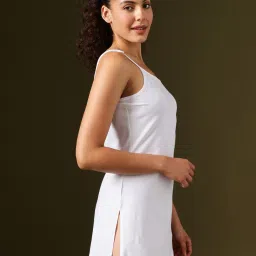 Clovia Cotton Long Camisole With Adjustable Spaghetti Straps White image 3