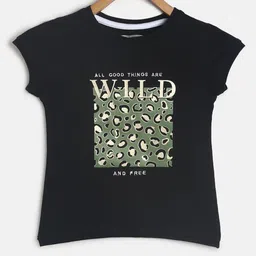 Tales & Stories Cap Sleeves Wild Life Theme Leopard Printed Lycra Tee - Black-picture-15