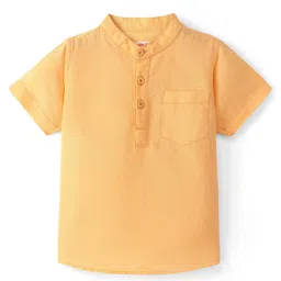 Babyhug Cotton Linen Half Sleeves Kurta Style Mandarin Neck Shirt - Buff Orange-picture-20