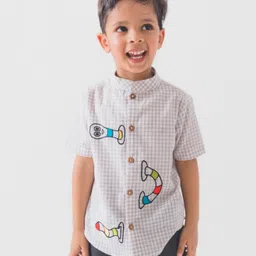 Tiber Taber Half Sleeves Checked & Abstract Embroidered Shirt - Grey-image-69