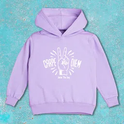 NUSYL Fleece Full Sleeves Carpe Diem Text Printed Hoodie - Lilac-picture-24