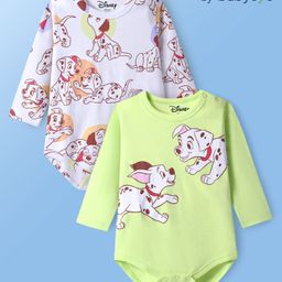 Babyoye Disney Interlock Knit Full Sleeves Onesie with 101 Dalmatians Graphics Pack of 2 White & Lime Green-picture-46