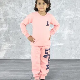 Kids Cave Full Sleeves Art Moment Text Printed Coordinating Sweatshirt & Track Pants Set - Pink-picture-18