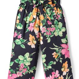 CrayonFlakes Cotton Floral Printed Belted Palazzo - Navy Blue-picture-43