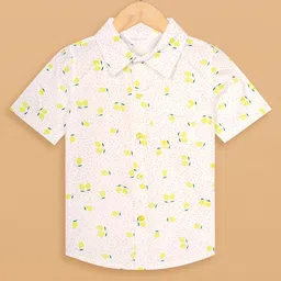 Budding Bees Cotton Woven Half Sleeves Lemons Printed Shirt - White-picture-11