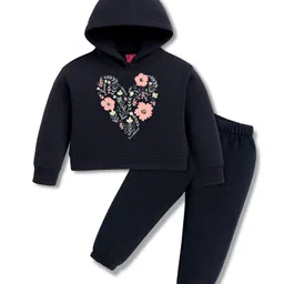 Wingsfield Full Sleeves Floral Printed Light Winter Hooded Sweatshirt & Joggers Set - Blue-picture-18