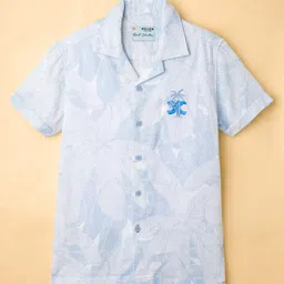 Junior Killer Half Sleeves Leaves Printed Slim Fit Shirt - Blue-picture-14