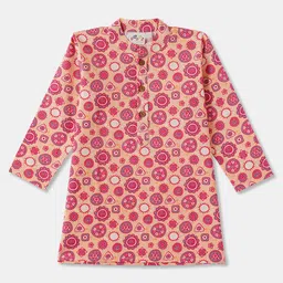 Desi Soota Cotton Woven Full Sleeves Mandala & Floral Printed Kurta & Coordinating Pyjama Set - Pink image 3