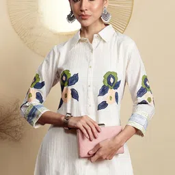 Indo Era Women Floral Embroidered Regular Thread Work Pure Cotton Kurta with Palazzos-picture-36