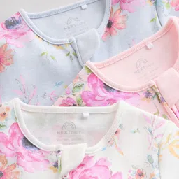 NEXT Infants Pack of 3 Floral Print Pure Cotton Sleepsuit image 4