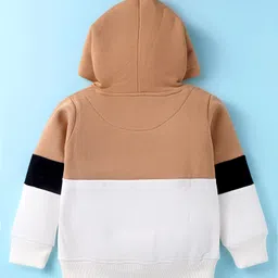 Pepito Fleece Knit Full Sleeves Winter Wear Hooded Sweatshirt & Lounge Pant Set With Text Print - Light Brown & White image 3