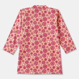 Desi Soota Cotton Woven Full Sleeves Mandala & Floral Printed Kurta & Coordinating Pyjama Set - Pink image 4