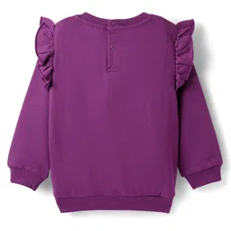 Babyhug Terry Knit Full Sleeves Top & Lounge Pant Set With Unicorn Patch - Purple image 3