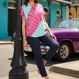 CORSICA Tie and Dye Mandarin Collar Top image 5