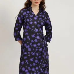 FableStreet Satin Floral Printed Wrap Dress-picture-28