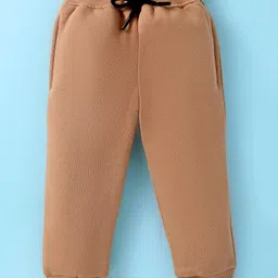 Pepito Fleece Knit Full Sleeves Winter Wear Hooded Sweatshirt & Lounge Pant Set With Text Print - Light Brown & White image 4