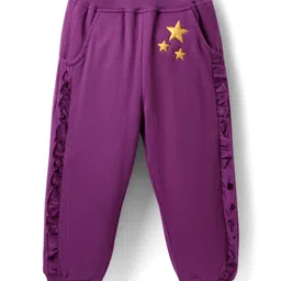 Babyhug Terry Knit Full Sleeves Top & Lounge Pant Set With Unicorn Patch - Purple image 4