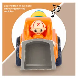 Fiddlerz Unbreakable Construction Toy Truck Friction Powered Toys Sound and Light Toys For Babies Push and Go Toys For Kids (Cement Mixer) - Orange image 5