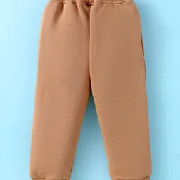 Pepito Fleece Knit Full Sleeves Winter Wear Hooded Sweatshirt & Lounge Pant Set With Text Print - Light Brown & White image 5