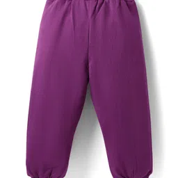 Babyhug Terry Knit Full Sleeves Top & Lounge Pant Set With Unicorn Patch - Purple image 5