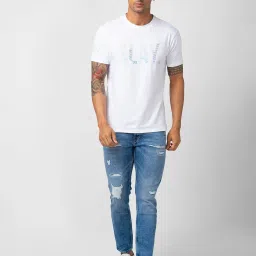 Spykar Blue Cotton Tapered Fit Distressed Jeans image 4
