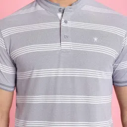 Venitian- Forbidden Clothing Grey Slim Fit Striped Crew T-Shirt image 4