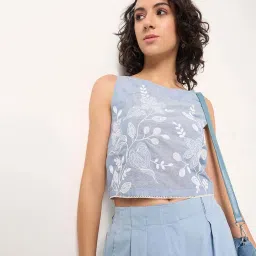 Akkriti By Pantaloons Blue Cotton Regular Fit Embroidered Top image 4