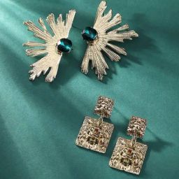 Sohi Women's Nectar Stone Drop Earrings  Metallic Gold (Set Of 2)-picture-42