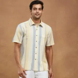 Fabindia Offwhite Cotton Striped Bush Shirt-image-59