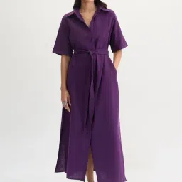 FEMMELLA Purple Relaxed Fit Solid Dress-image-22