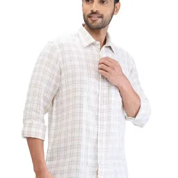 Colorplus Beige Linen Tailored Fit Checks Shirt image 4