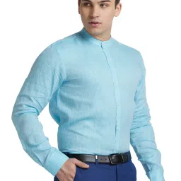Park Avenue Blue Linen Slim Fit Shirt image 4