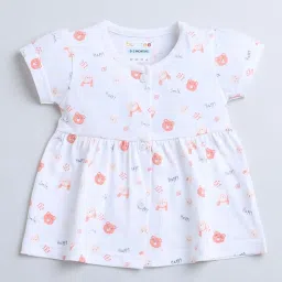 Bumzee Kids White & Peach Cotton Printed Frock image 4