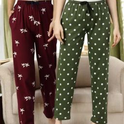 Kryptic Green & Maroon Cotton Relaxed Fit Printed Lounge Pant - Pack of 2-picture-47