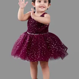 Titrit Maroon Net Embellished Dress for Girls image 4