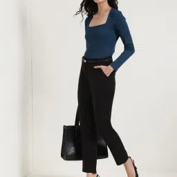 Fablestreet Navy Blue Slim Fit Solid Top image 5