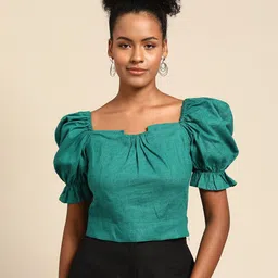 WoowZerz Puff Sleeves Cotton Blouson Crop Top-picture-20