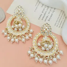Abdesigns Gold-Tone Plated Kundan Studded And Beaded Minimal Dangler Earrings-image-78