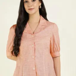 Hancock Orange Cotton Regular Fit Self Pattern Shirt-image-0