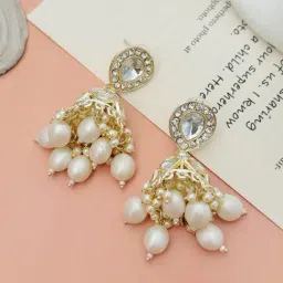 Abdesigns Gold-Tone Plated Kundan Studded And Beaded Minimal Dangler Earrings-image-27